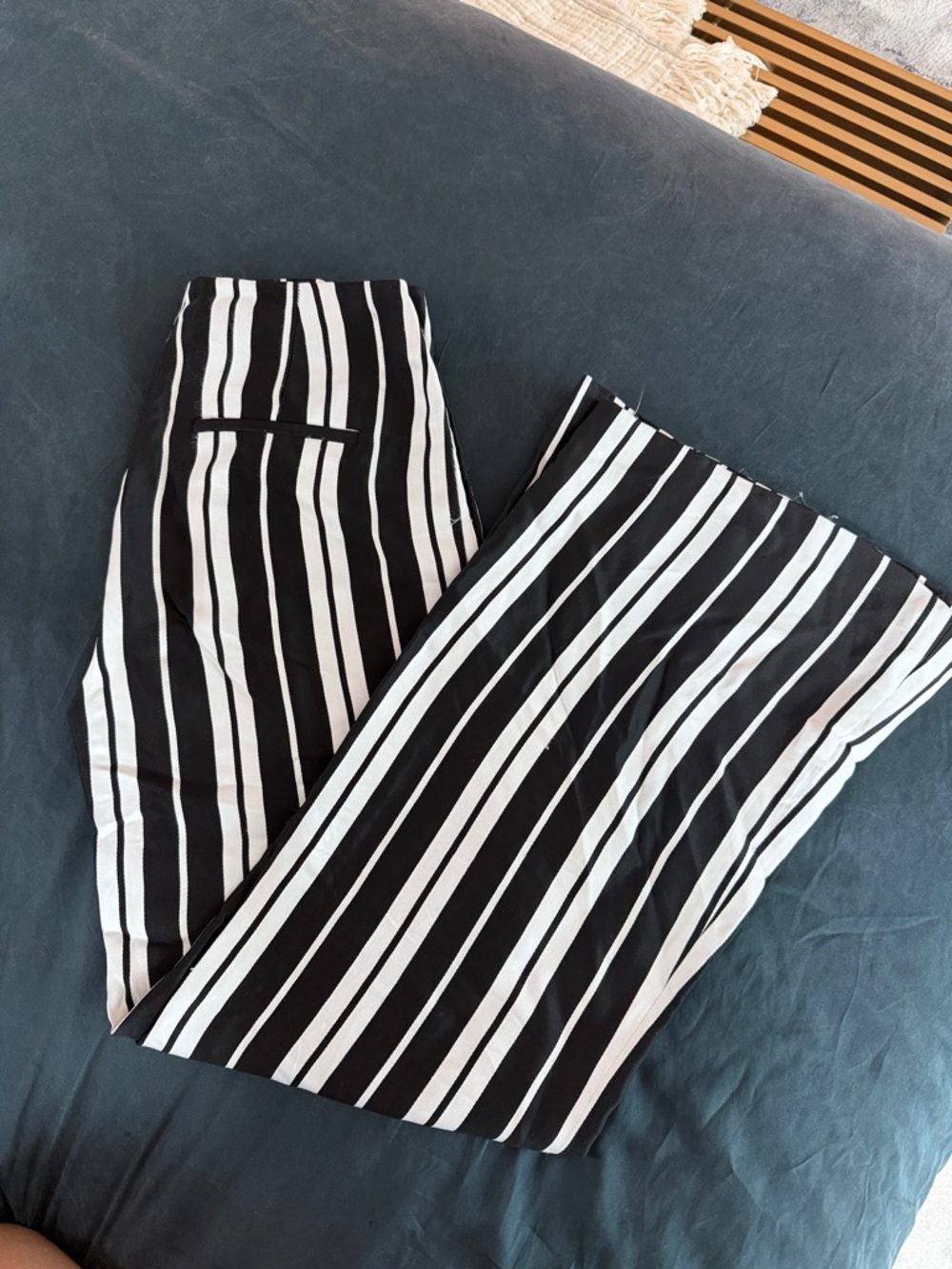 Alice + Olivia Black and White Vertical Stripe Wide-Leg Pants